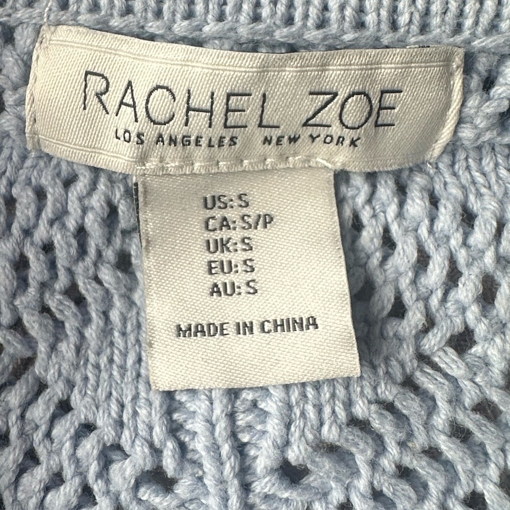 Rachel Zoe Open Knit Womens Cardigan Sweater Small Pale Blue Crochet Cottagecore - Picture 4 of 8